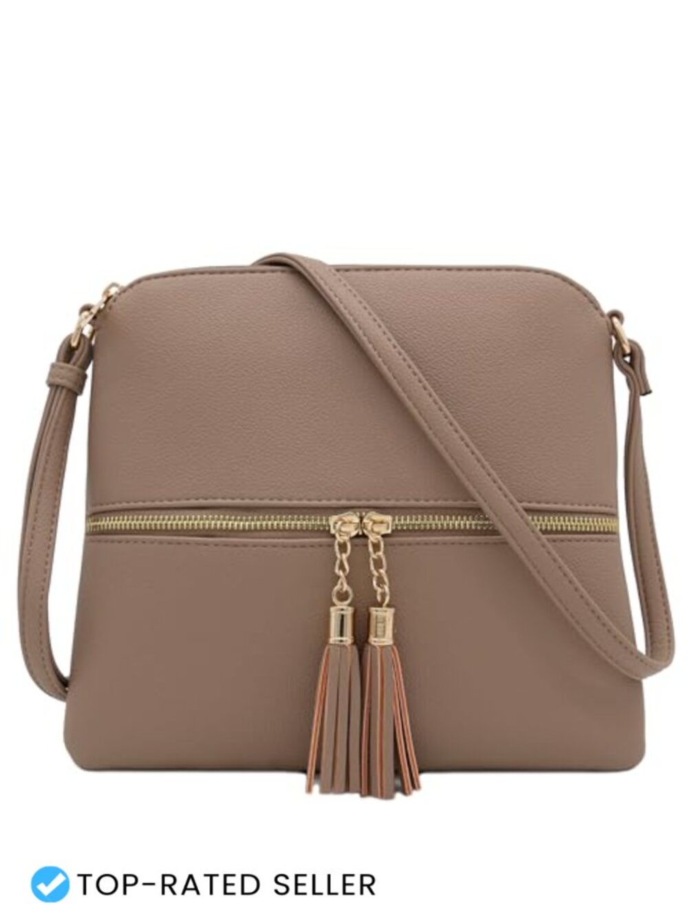 DELUXITY Faux Leather Crossbody Bag with Tassel - Adjustable Strap